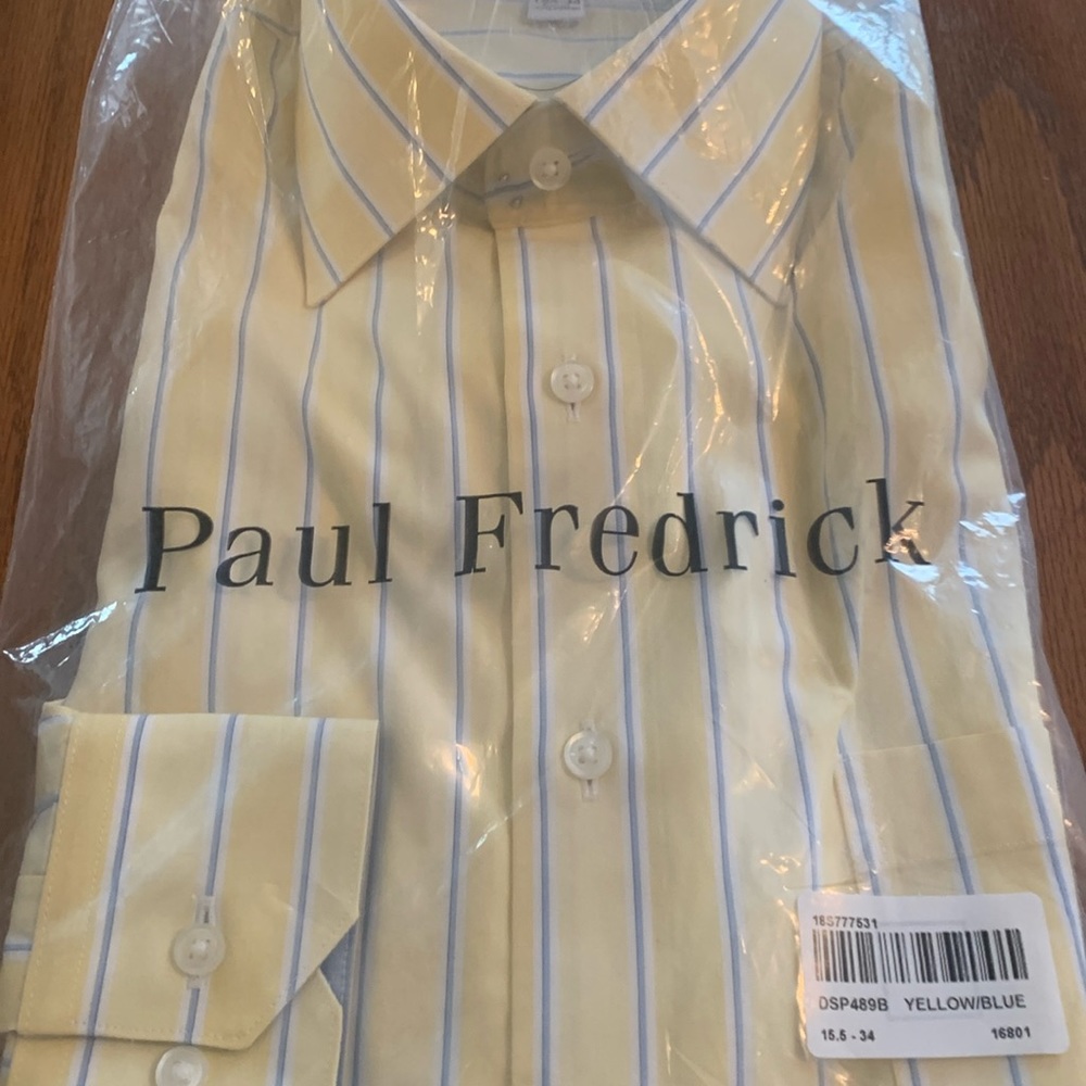Paul Frederick yellow blue dress shirt button cuffs